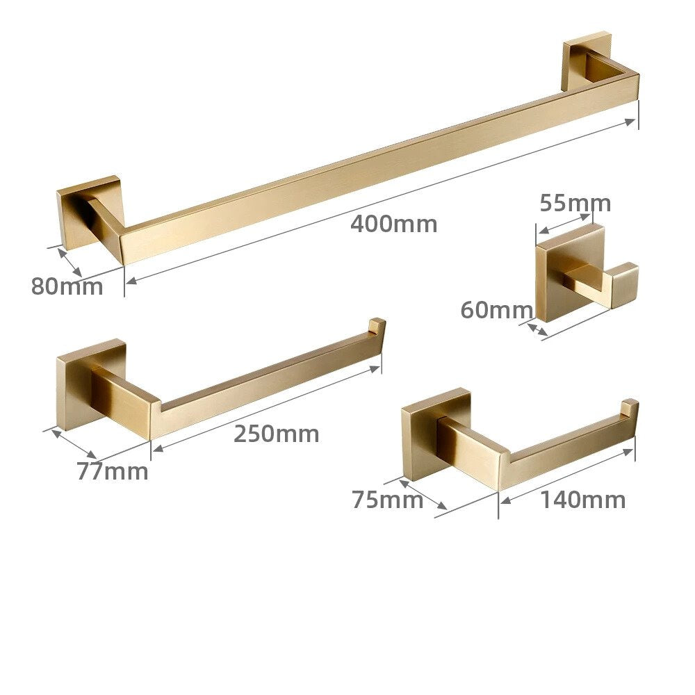 Kit Acessórios Para Banheiro Dourado - 4 Peças Inox - Tamanho Ajustável